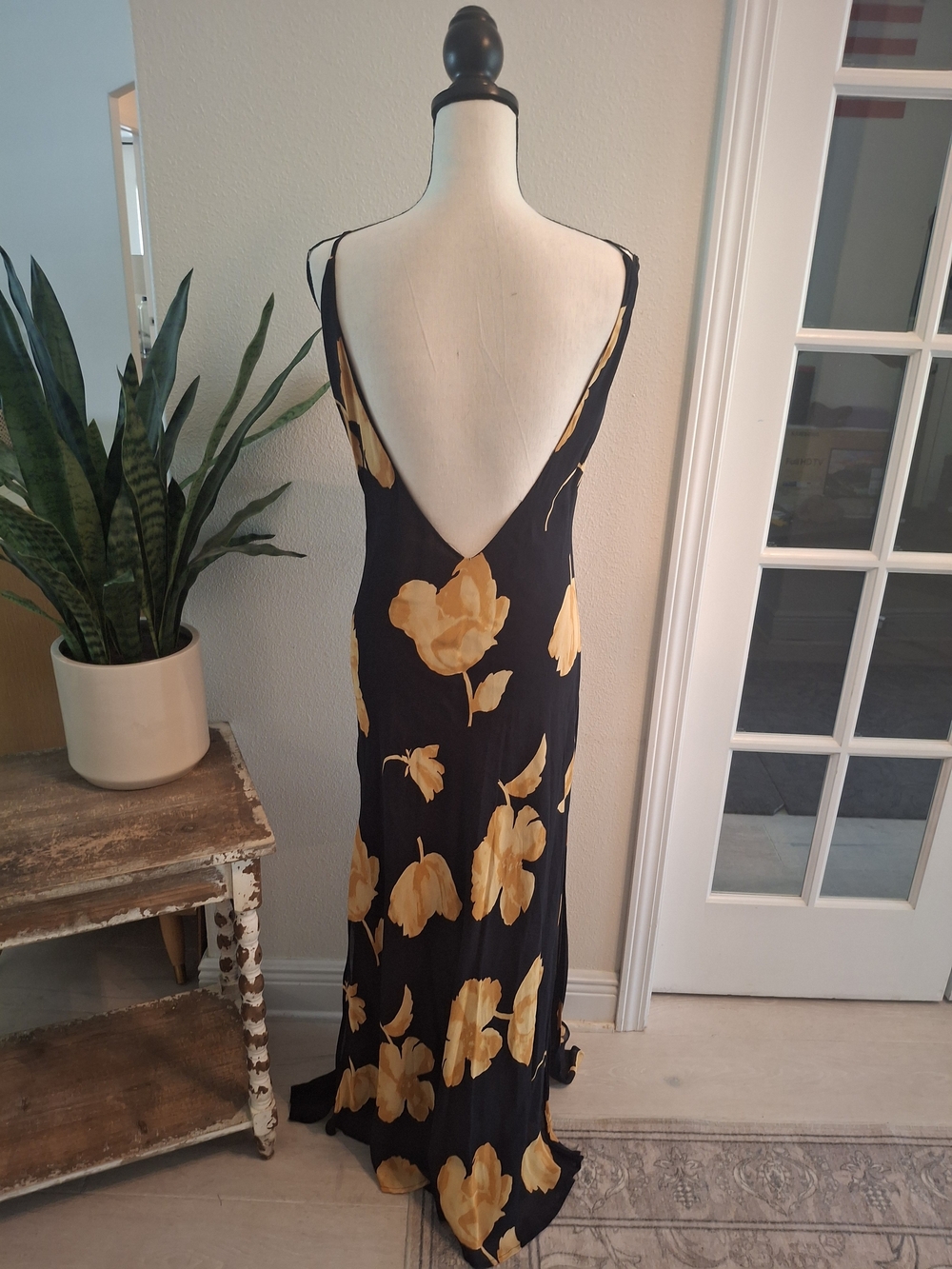 Nina Austin Black Maxi Slip Dress with Yellow Floral Print - Picture 4 of 4